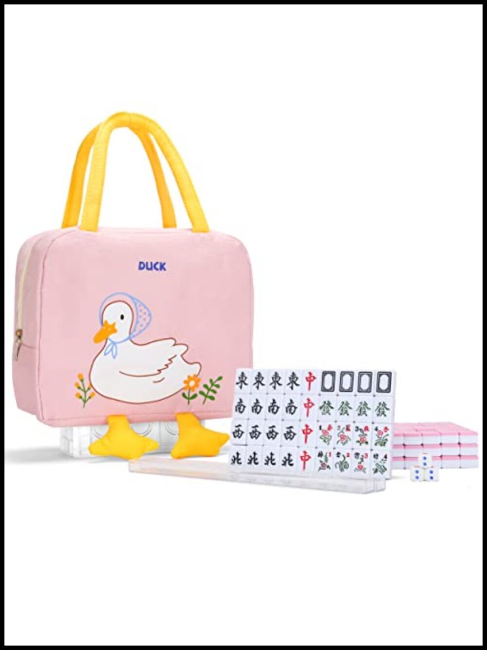 Mini Travel Mahjong Set - 144 Tiles with 4 Racks - Portable Melamine Tile Game